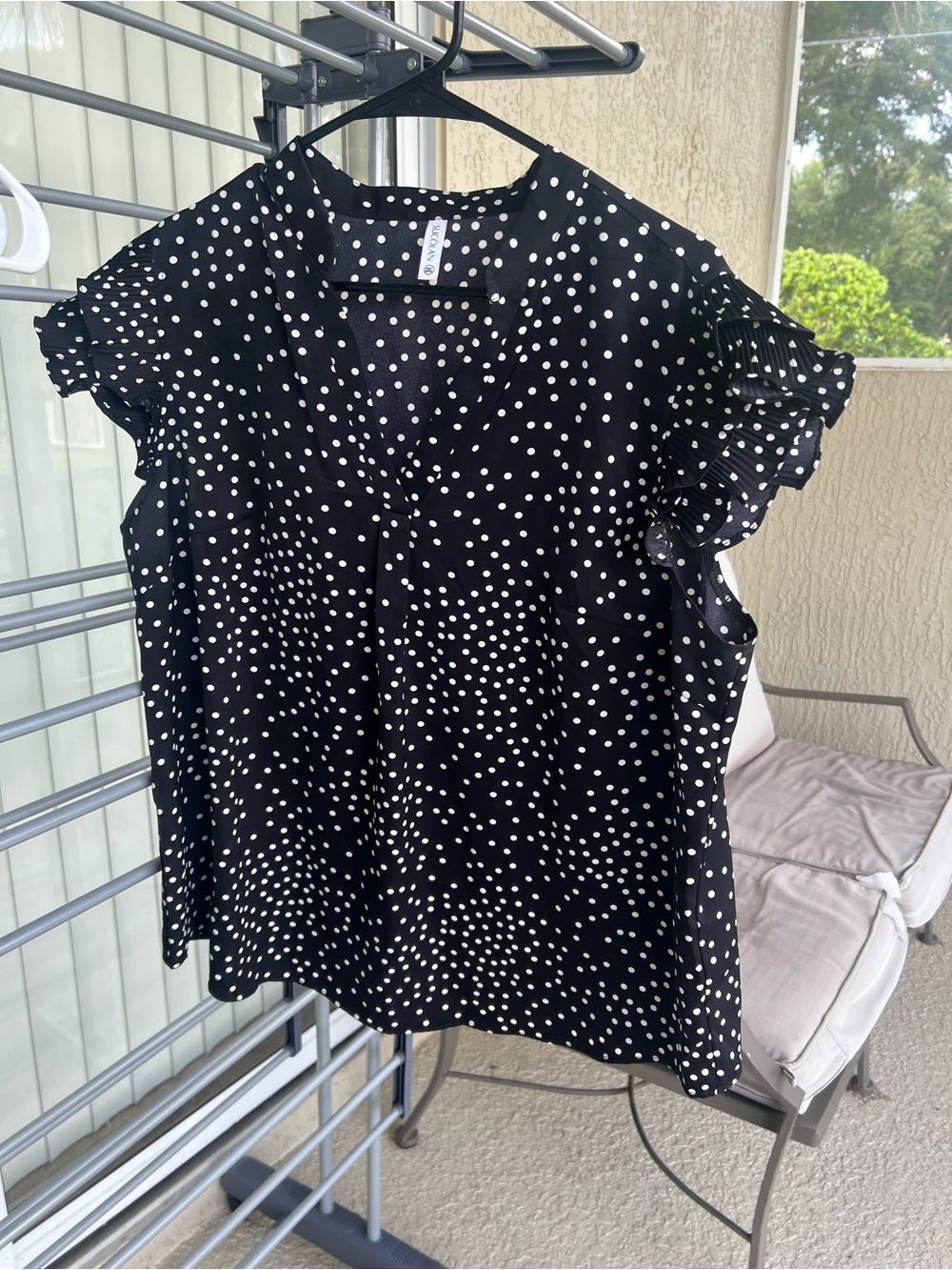 Amazon Black and White Polka Dot Ruffle Sleeve Blouse